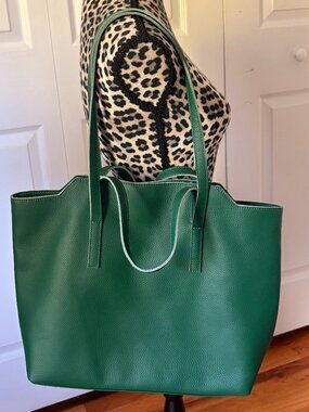 M.I.L.A. Green Pebbled Leather Tote Bag Double Strap Today Show Steals Deals